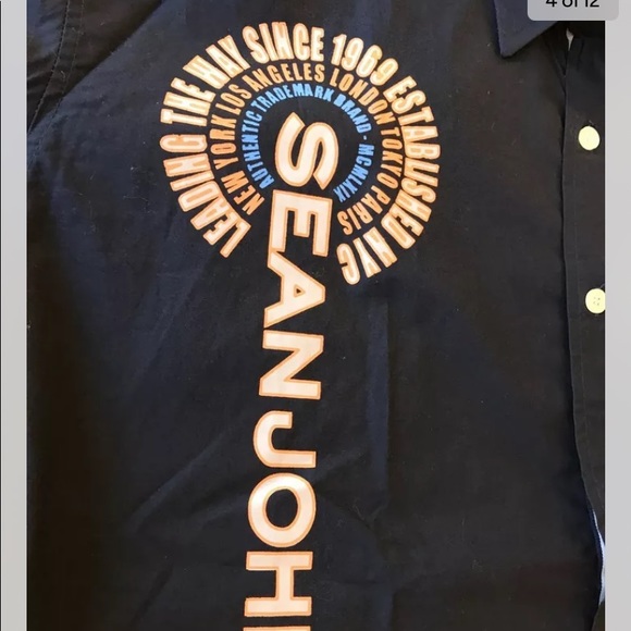 Sean Jean Men Dress Shirt Blue Long Sleeve Graphic Printed Porter XXL Cotton - Picture 7 of 12